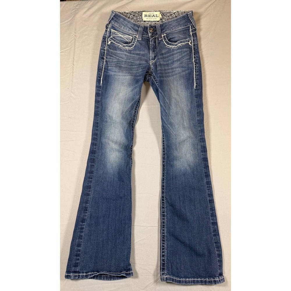 Ariat REAL Mid Rise Bootcut Jeans Marine Blue Embroidered 26S 10017510